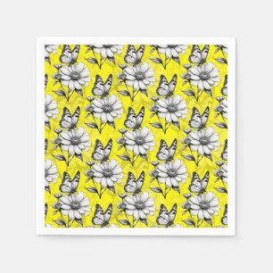 Servilleta De Papel Mariposa En El Diseño Amarillo Del Patrón De Flor