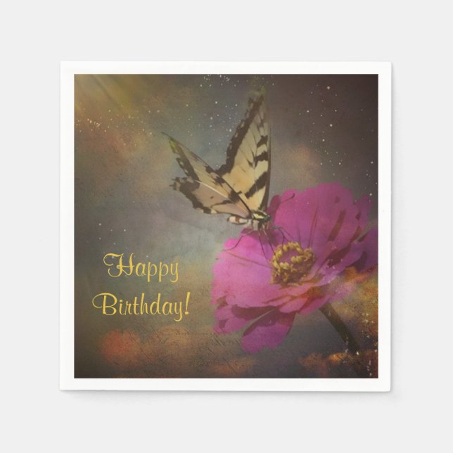 Servilleta De Papel Mariposa En El Jardín (Anverso)