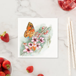 Servilleta De Papel Mariposa en flores de cerezo