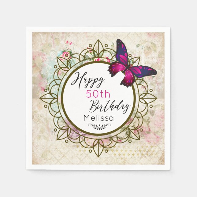 Servilleta De Papel Mariposa en un cumpleaños de la colonia de Shabby  (Anverso)
