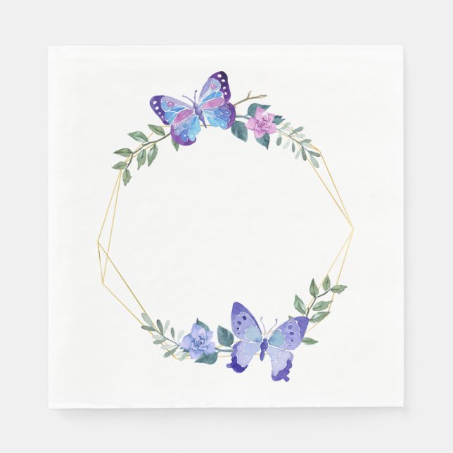 Servilleta De Papel Mariposa Floral Azul Boda Bridal Ducha Primavera (Anverso)