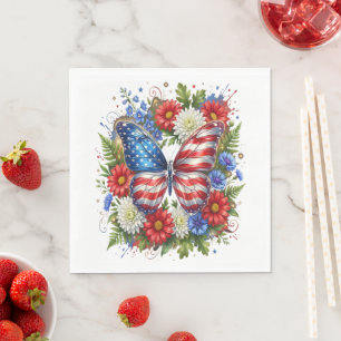 Servilleta De Papel Mariposa floral bandera americana roja blanca azul