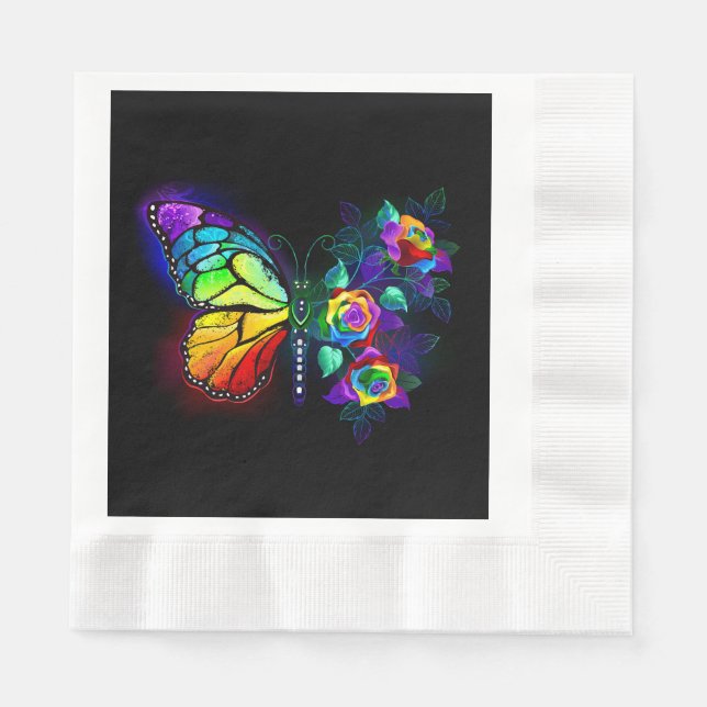Servilleta De Papel Mariposa florida arcoiris (Anverso)