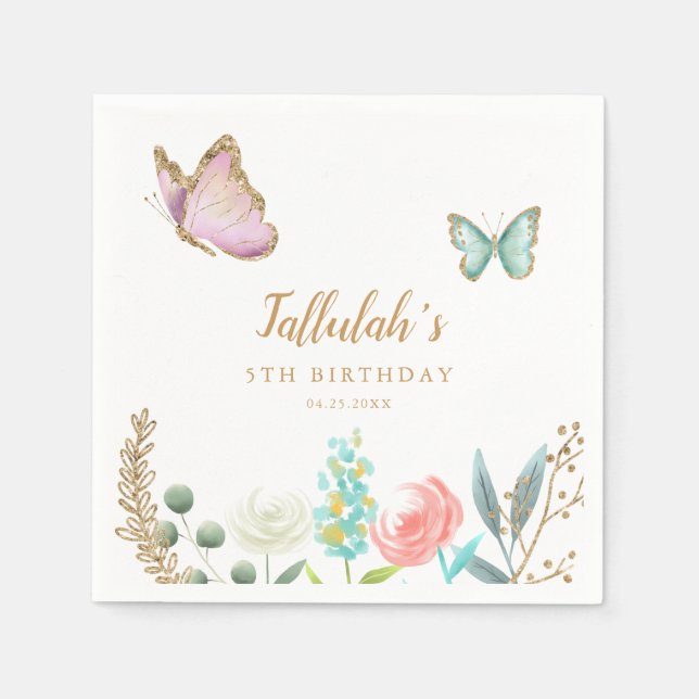 Servilleta De Papel Mariposa Jardín Chica Fiesta de Cumpleaños (Anverso)