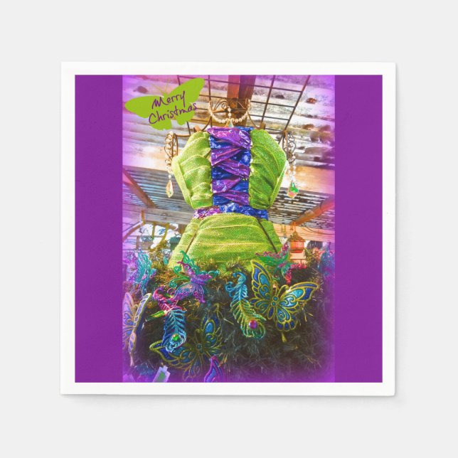 Servilleta De Papel Mariposa Mannequina Vestido Forma Árbol De Navidad (Anverso)