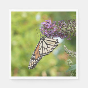 Servilleta De Papel Mariposa Monarca en Arbusto de Mariposas Púrpura