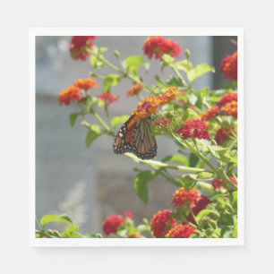 Servilleta De Papel Mariposa Monarca en Arbusto de Mariposas Rojo