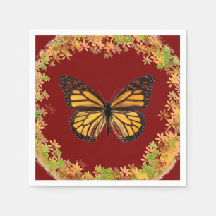 Servilleta De Papel Mariposa monarca en el marco de hojas
