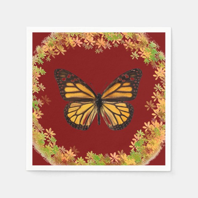 Servilleta De Papel Mariposa monarca en el marco de hojas (Anverso)