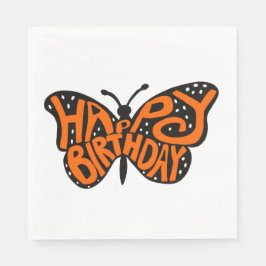 Servilleta De Papel Mariposa monarca negra y Naranja Feliz cumpleaños