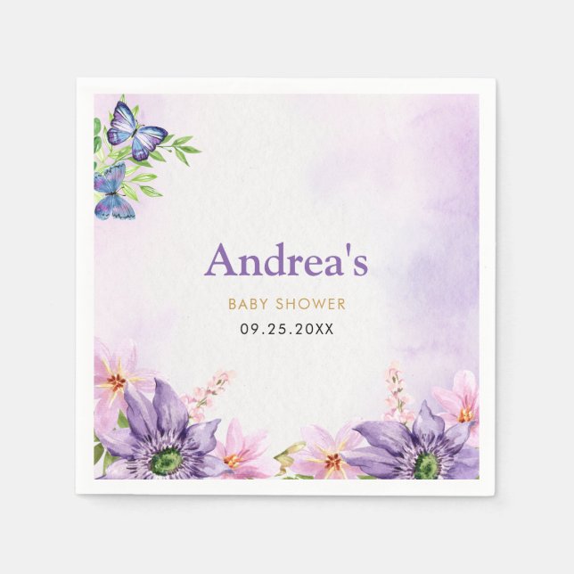 Servilleta De Papel Mariposa morada Baby Shower Napkin (Anverso)