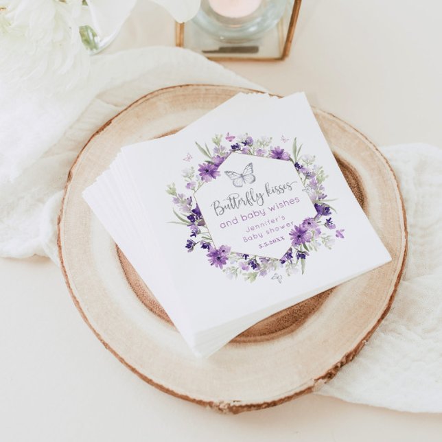 Servilleta De Papel Mariposa morada de plata besa ducha de bebé (Subido por el creador)