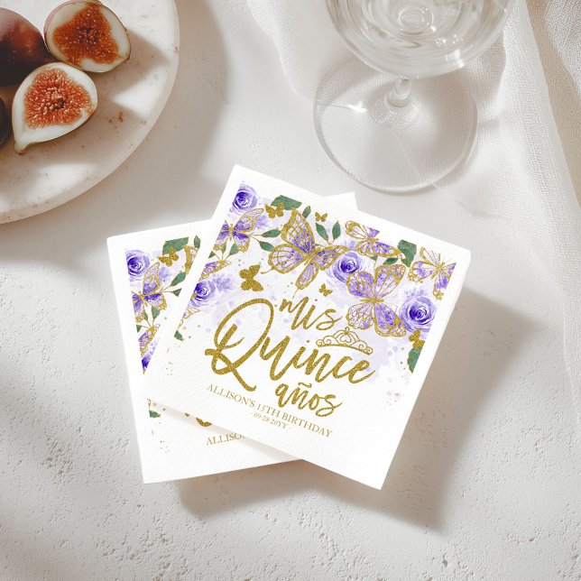Servilleta De Papel Mariposa morada Floral Quinceanera Fiestas Napkins (Subido por el creador)