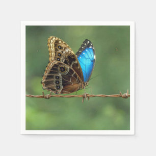 Servilleta De Papel Mariposa Morpho Común en Alambre de Espino