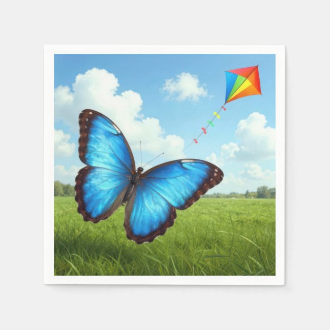 Servilleta De Papel Mariposa Morpho Común Volando una Cometa (Anverso)