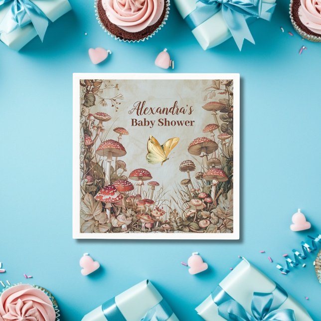 Servilleta De Papel Mariposa Mushroom Woodland Nature Baby Shower (Subido por el creador)