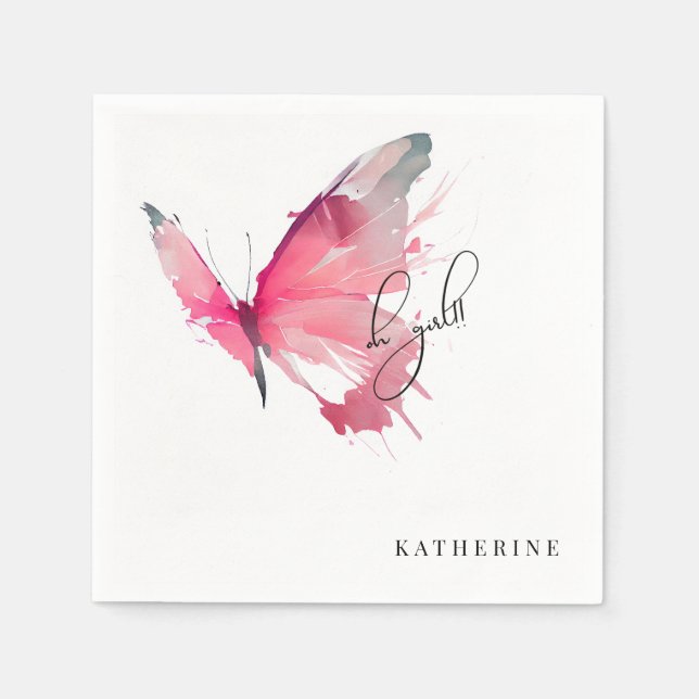 Servilleta De Papel Mariposa Oh Chica Personalizado Blanco Baby Shower (Anverso)