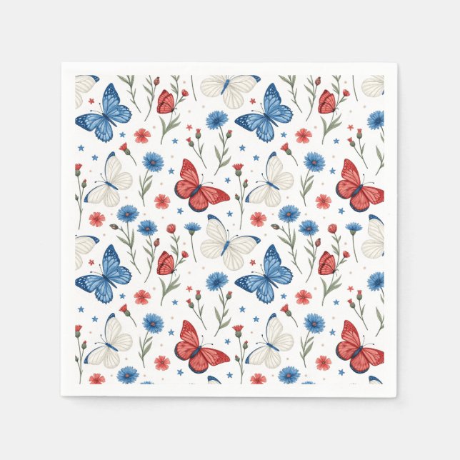 Servilleta De Papel Mariposa patriótica y patrón floral (Anverso)