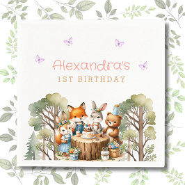 Servilleta De Papel Mariposa Rosa Animales del Bosque Niña Cumpleaños 