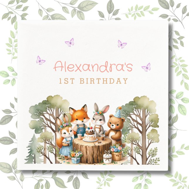 Servilleta De Papel Mariposa Rosa Animales del Bosque Niña Cumpleaños  (Subido por el creador)