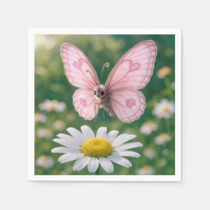 Servilleta De Papel Mariposa Rosa Femenina y Margarita Blanca