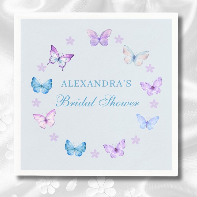 Servilleta De Papel Mariposa rosa morada Ducha azul de novia agitada (Subido por el creador)
