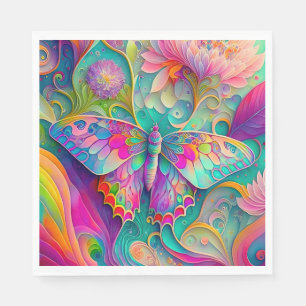 Servilleta De Papel Mariposa sicodélica colorida y flores