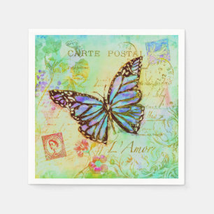 Servilleta De Papel Mariposa verde azulado y púrpura