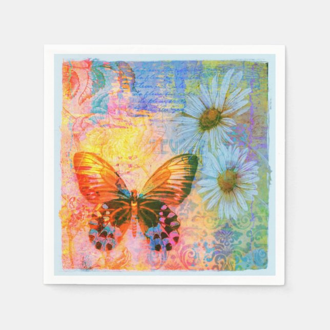 Servilleta De Papel mariposa y margaritas  (Anverso)
