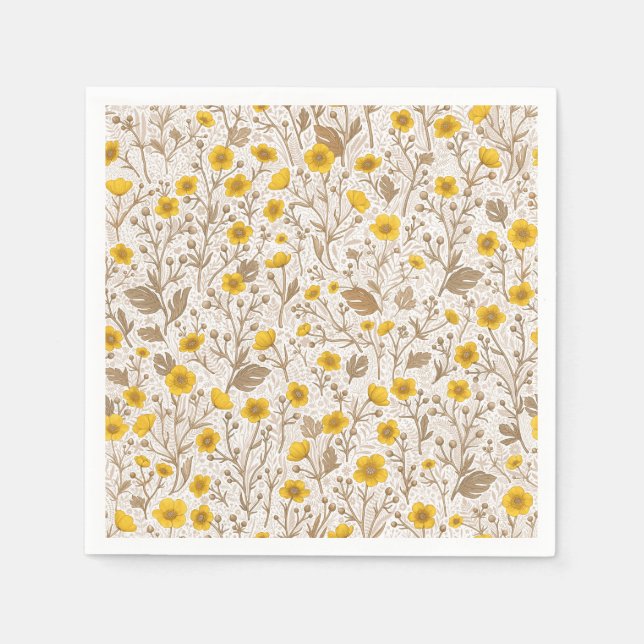 Servilleta De Papel Mariposas, amarillas y marrones (Anverso)