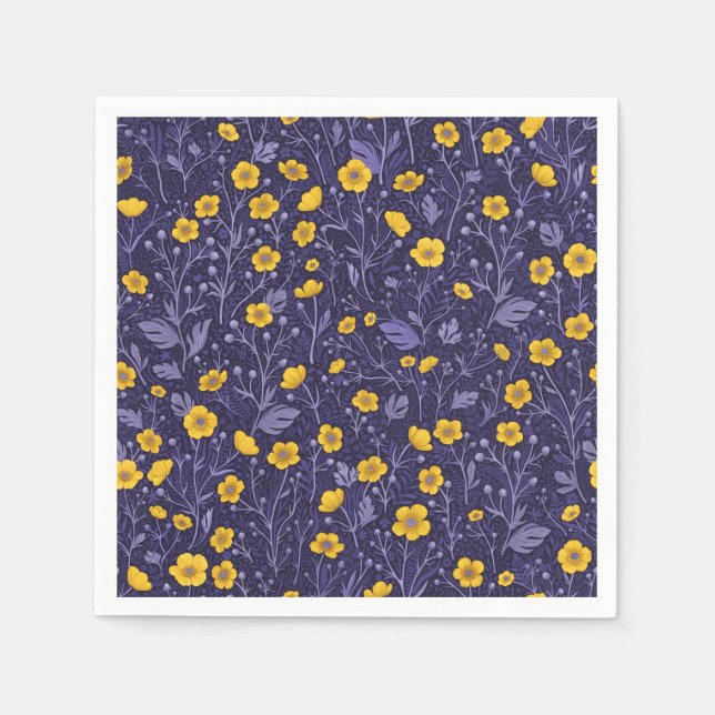 Servilleta De Papel Mariposas, amarillas y violetas (Anverso)
