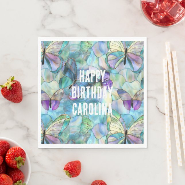 Servilleta De Papel Mariposas azul turquesa púrpura (In situ)