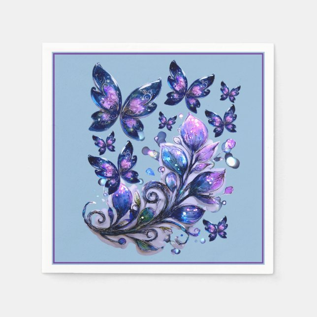 Servilleta De Papel Mariposas Azules Chispa Cósmica (Anverso)
