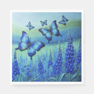 Servilleta De Papel Mariposas Azules con Flores Azules,