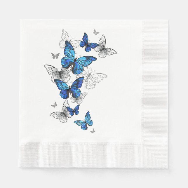 Servilleta De Papel Mariposas Azules Voladoras Morpho (Anverso)