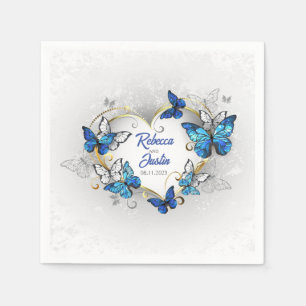 Servilleta De Papel Mariposas azules y blancas de corazón Servilletas