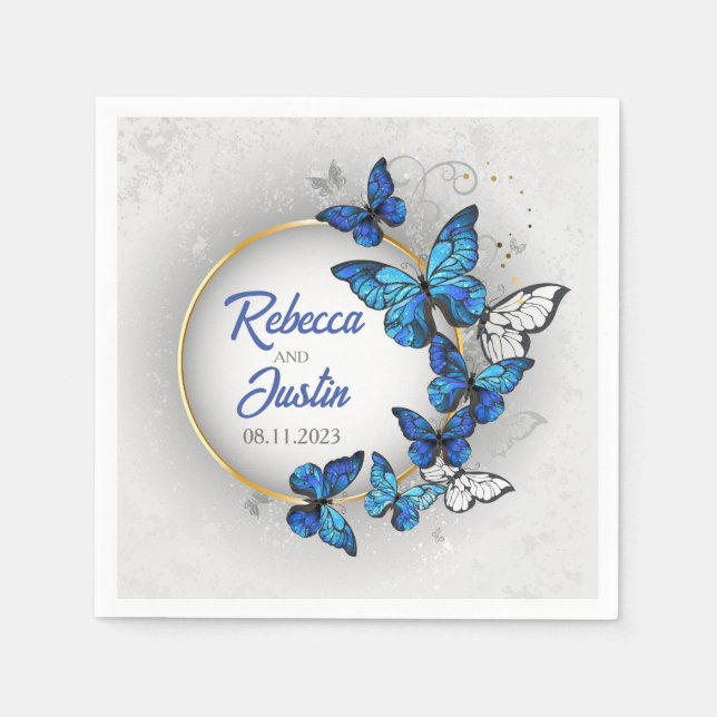 Servilleta De Papel Mariposas azules y blancas servilletas modernas de (Anverso)