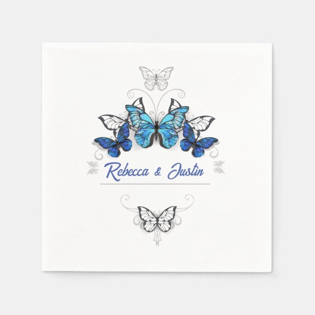 Servilleta De Papel Mariposas azules y blancas servilletas modernas de (Anverso)