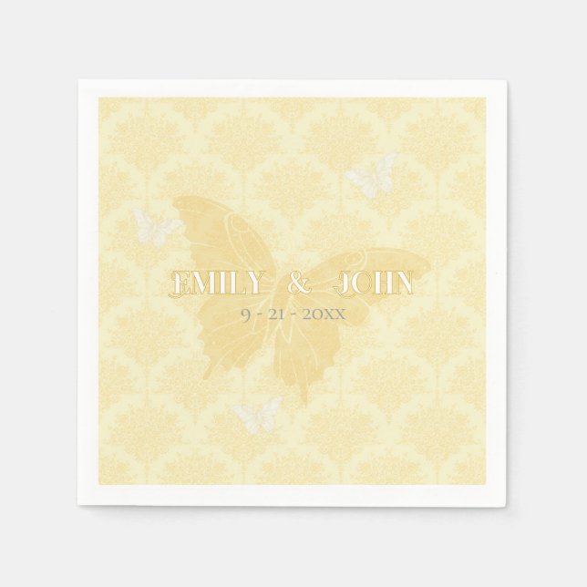 Servilleta De Papel Mariposas Bodas amarillas y blancas (Anverso)