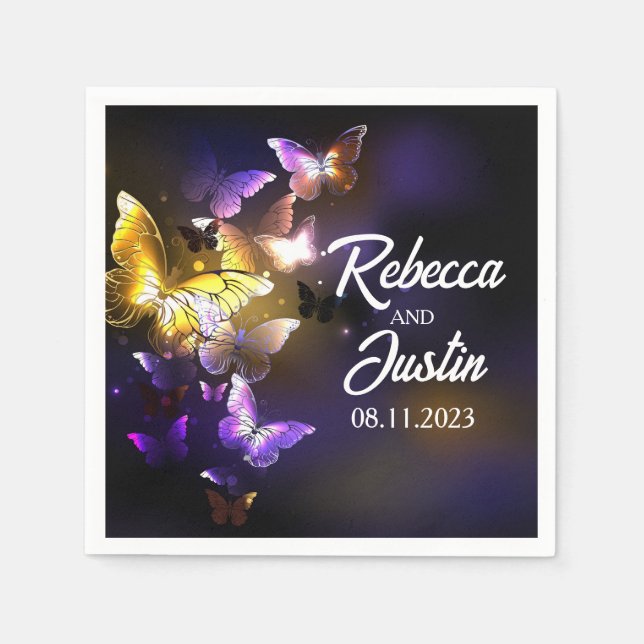 Servilleta De Papel Mariposas brillantes Neon Boho Napkins (Anverso)