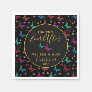 Servilleta De Papel Mariposas coloridas de moda en Boda negro