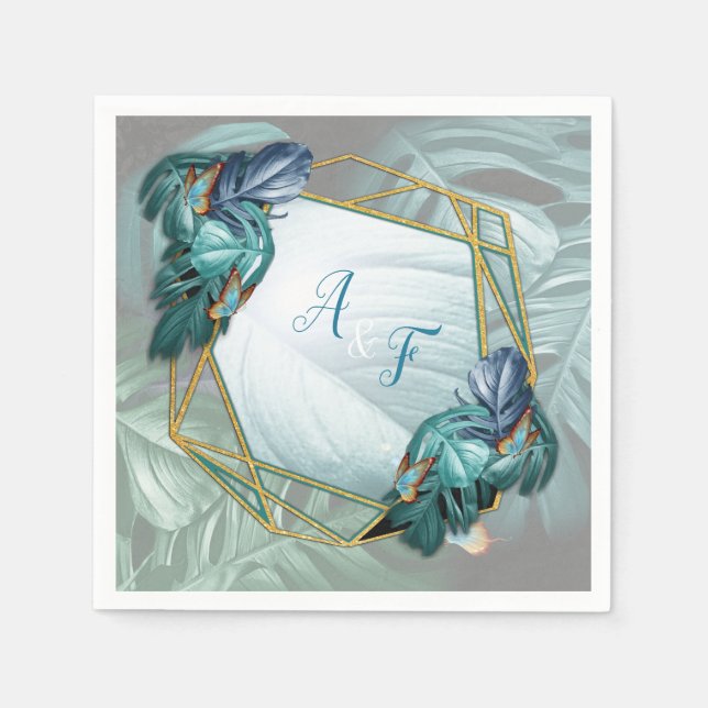 Servilleta De Papel Mariposas de paraídas/salpicaduras de turquesa tro (Anverso)