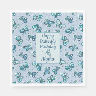 Servilleta De Papel Mariposas Doodle Bugs - azul - cumpleaños de niños