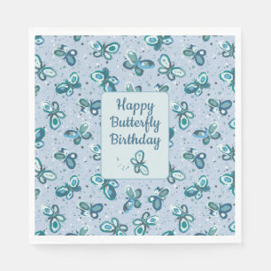Servilleta De Papel Mariposas Doodle Bugs - azul - cumpleaños de niños