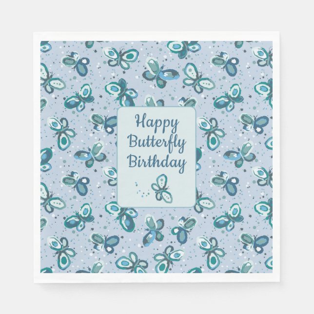 Servilleta De Papel Mariposas Doodle Bugs - azul - cumpleaños de niños (Anverso)
