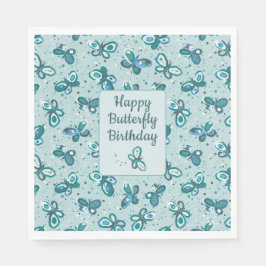 Servilleta De Papel Mariposas Doodle Bugs - turquesa - cumpleaños.
