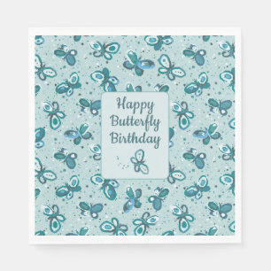 Servilleta De Papel Mariposas Doodle Bugs - turquesa - cumpleaños.