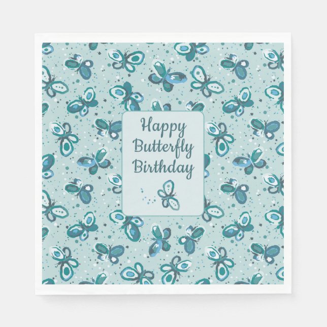 Servilleta De Papel Mariposas Doodle Bugs - turquesa - cumpleaños. (Anverso)