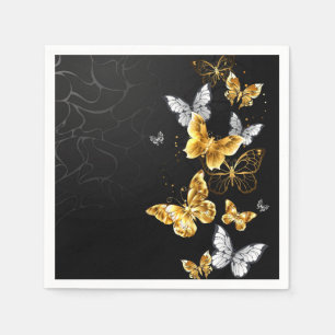 Servilleta De Papel Mariposas doradas y blancas