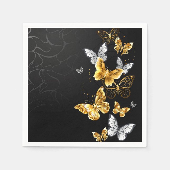 Servilleta De Papel Mariposas doradas y blancas (Anverso)